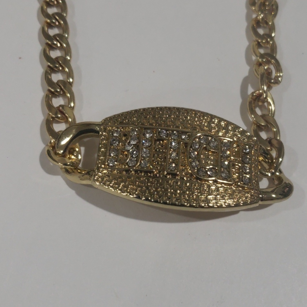 Gold Bold Statement Necklace Sparkling Lettering - Women's Fashion Jewelry - Picture 5 of 8